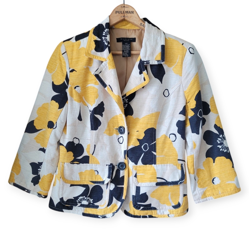 Vintage 100% Silk Boxy Floral Women's Blazer Bold Yellow and Black SP